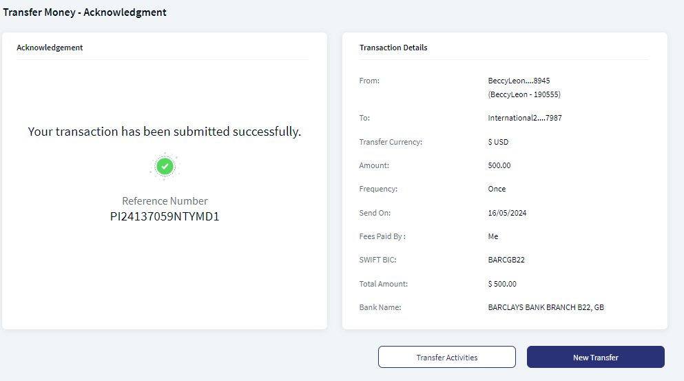 Money Transfer Acknowledgment